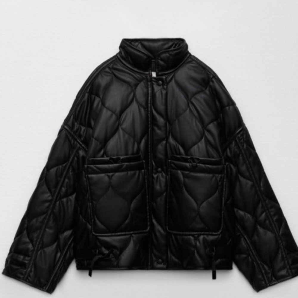 Zara Super Soft Cropped Faux Leather Oversized Bomber Jacket - Large